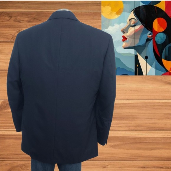 Oscar de la Renta Men's Wool 2-Button Blazer Jacket Navy Blue 43R Sport Coat - Picture 2 of 9